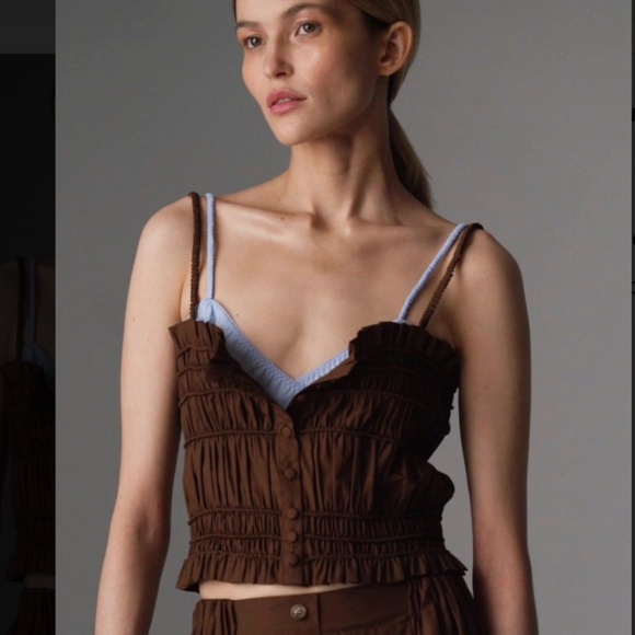 ANNA OCTOBER Margarita Smocked Button-Front Top – Size Small - Picture 3 of 11